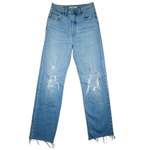 Levi’s Premium Ribcage Straight Jeans Size 28 Distressed High Rise Button Fly